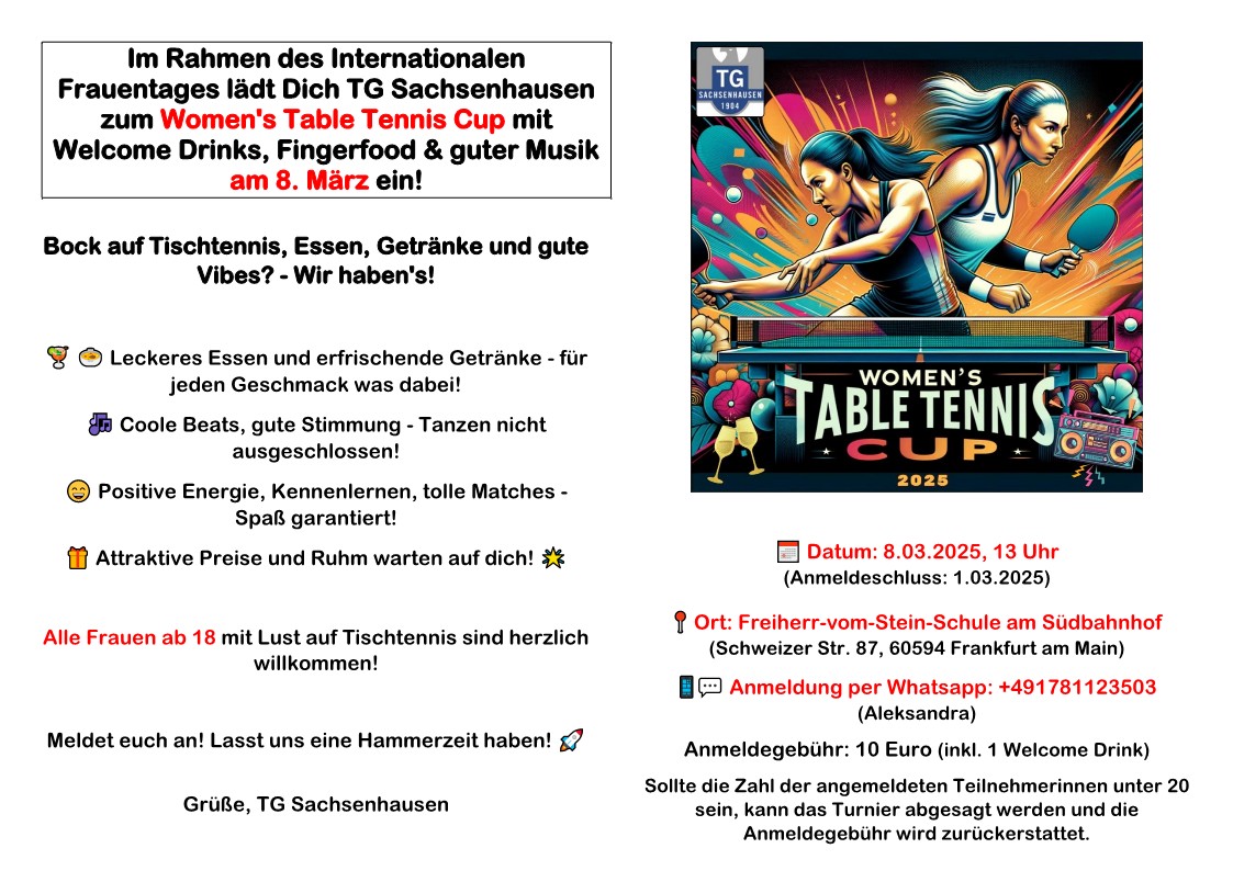 Flyer zum Frauen Tischtennis Cup